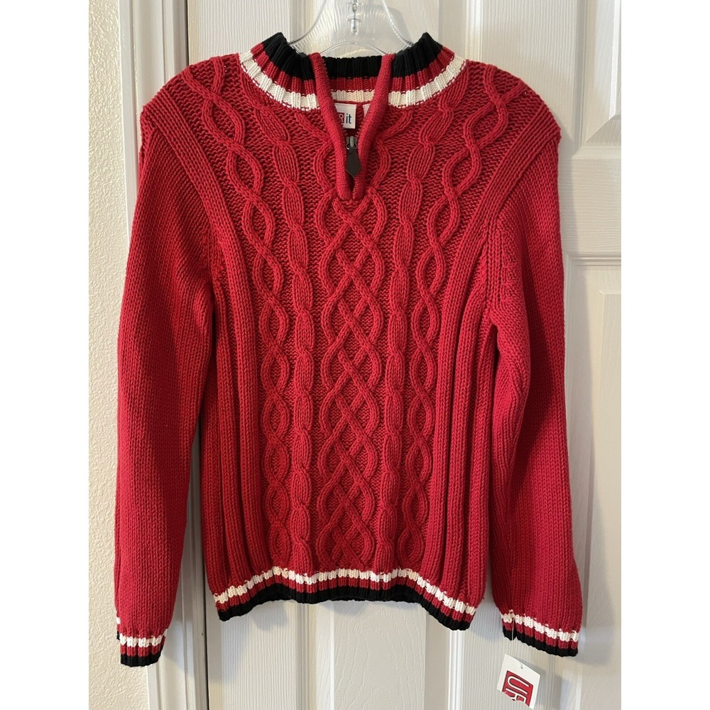 Vintage UR it Cable Knit 1/4 Zip Red Sweater Youth Boys Size XL 7X NWT Holiday